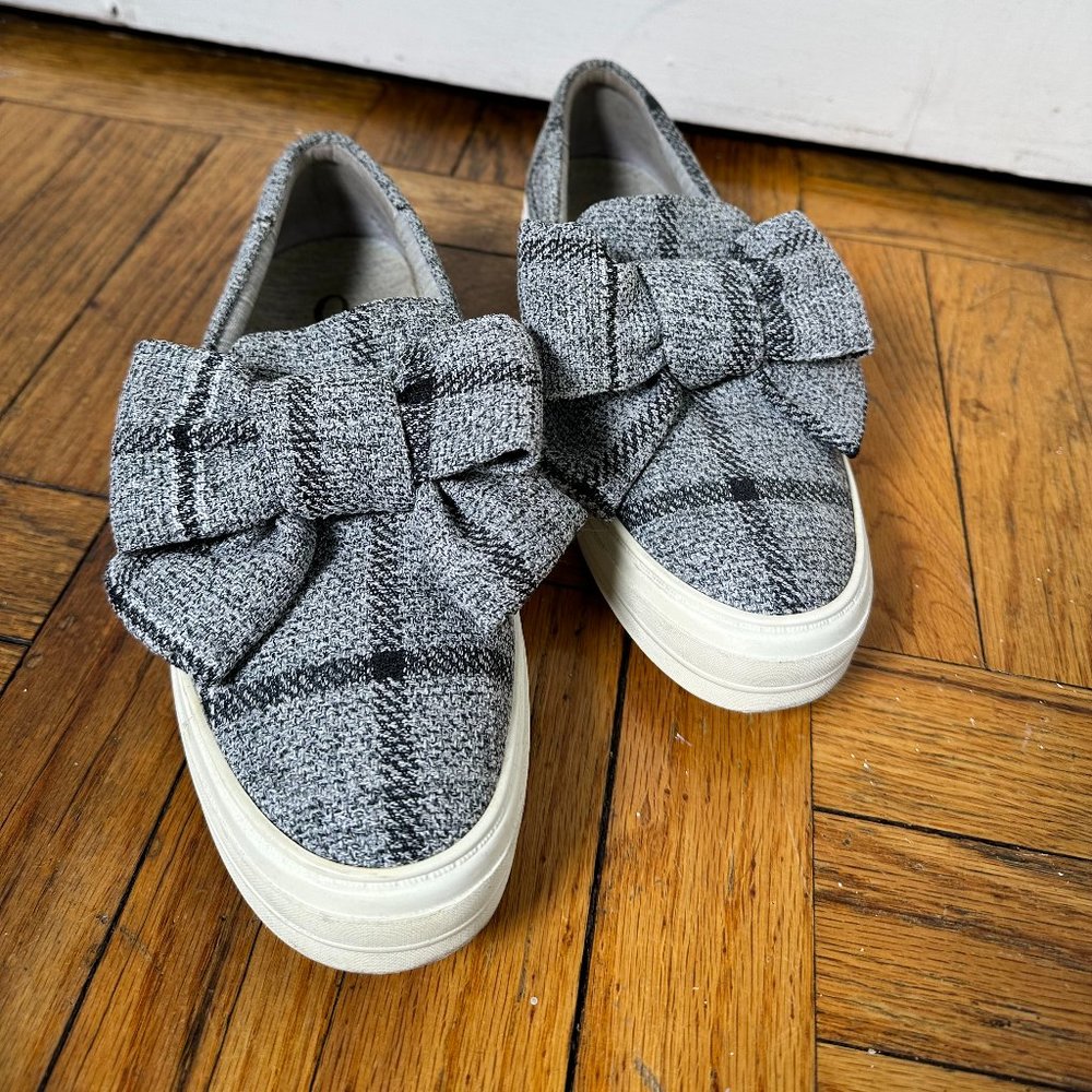 Nine West Plaid Shoes Platform Sneakers Silp On Loafer Bow Fall Style